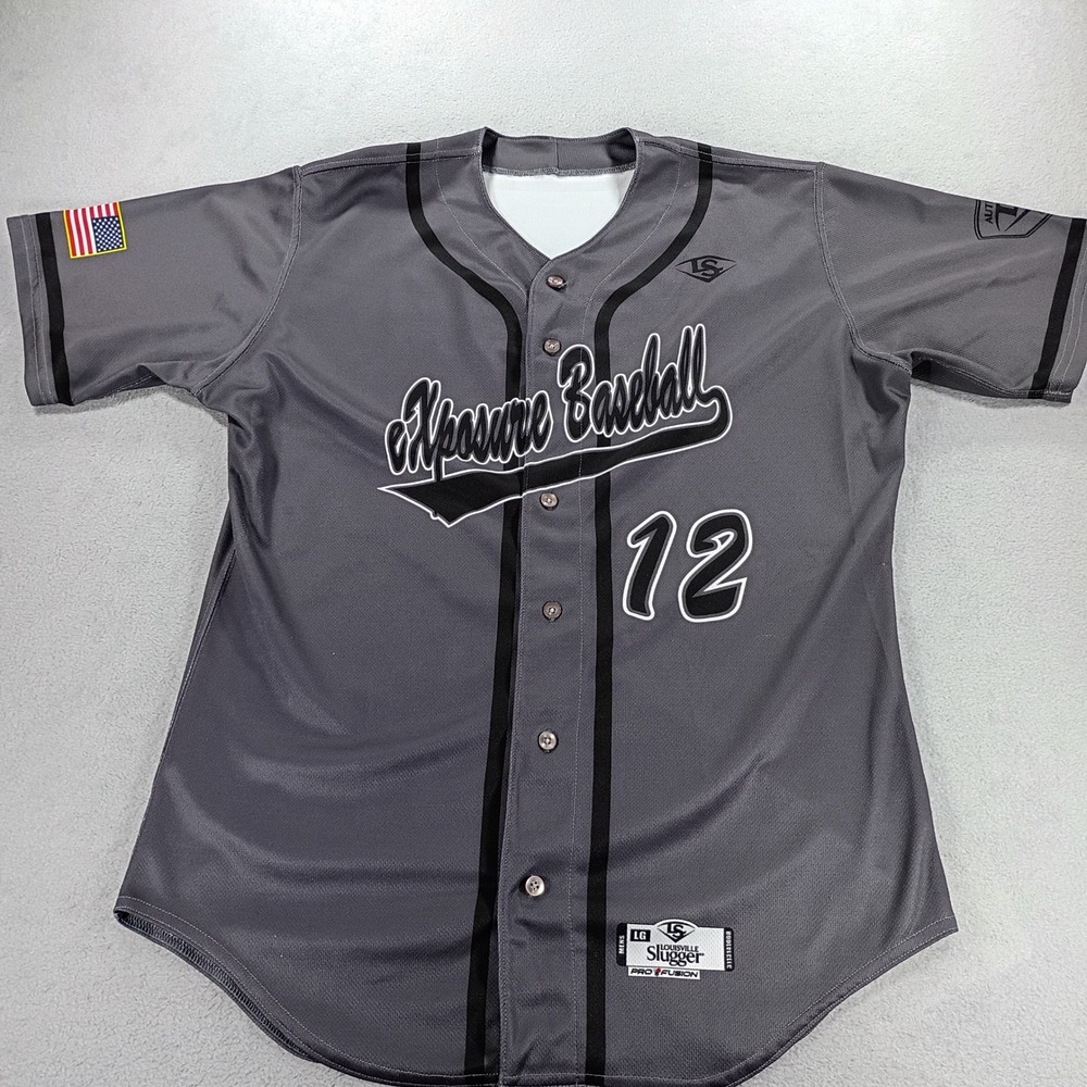 Louisville Slugger Mens Exposure Baseball Jersey Grey LG Button Front #12